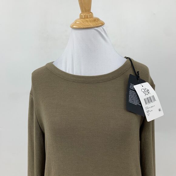 Chaser Sweatshirt Womens 14 Dark Olive Crew Neck Pleated Cuff Long Sleeve Top - Picture 3 of 12